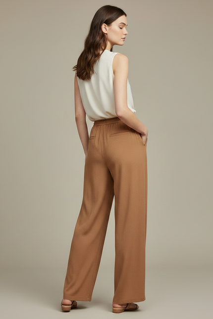 Pantalon Chinois Fluide Marron Ample Décontracté Élégant - Viscose - vue 2