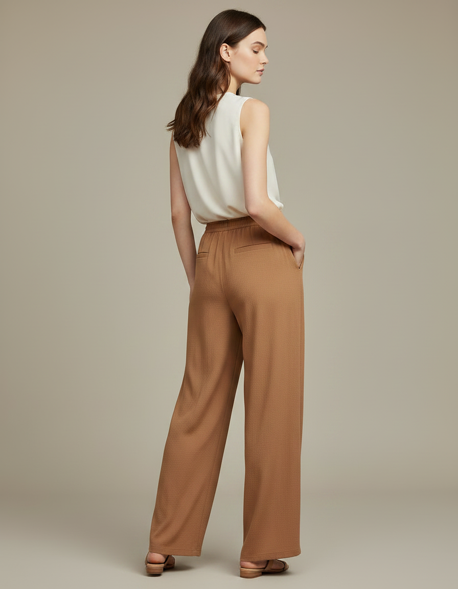 Pantalon Chinois Fluide Marron Ample Décontracté Élégant - Viscose - vue 2