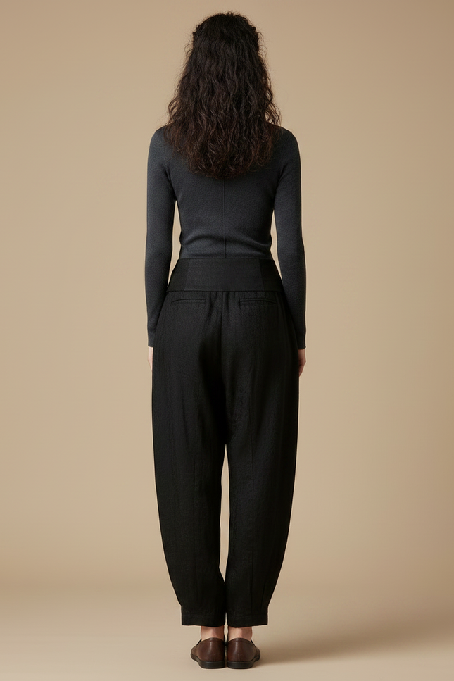 Pantalon Chinois Noir Brodé Ample Satin Femme - vue 2