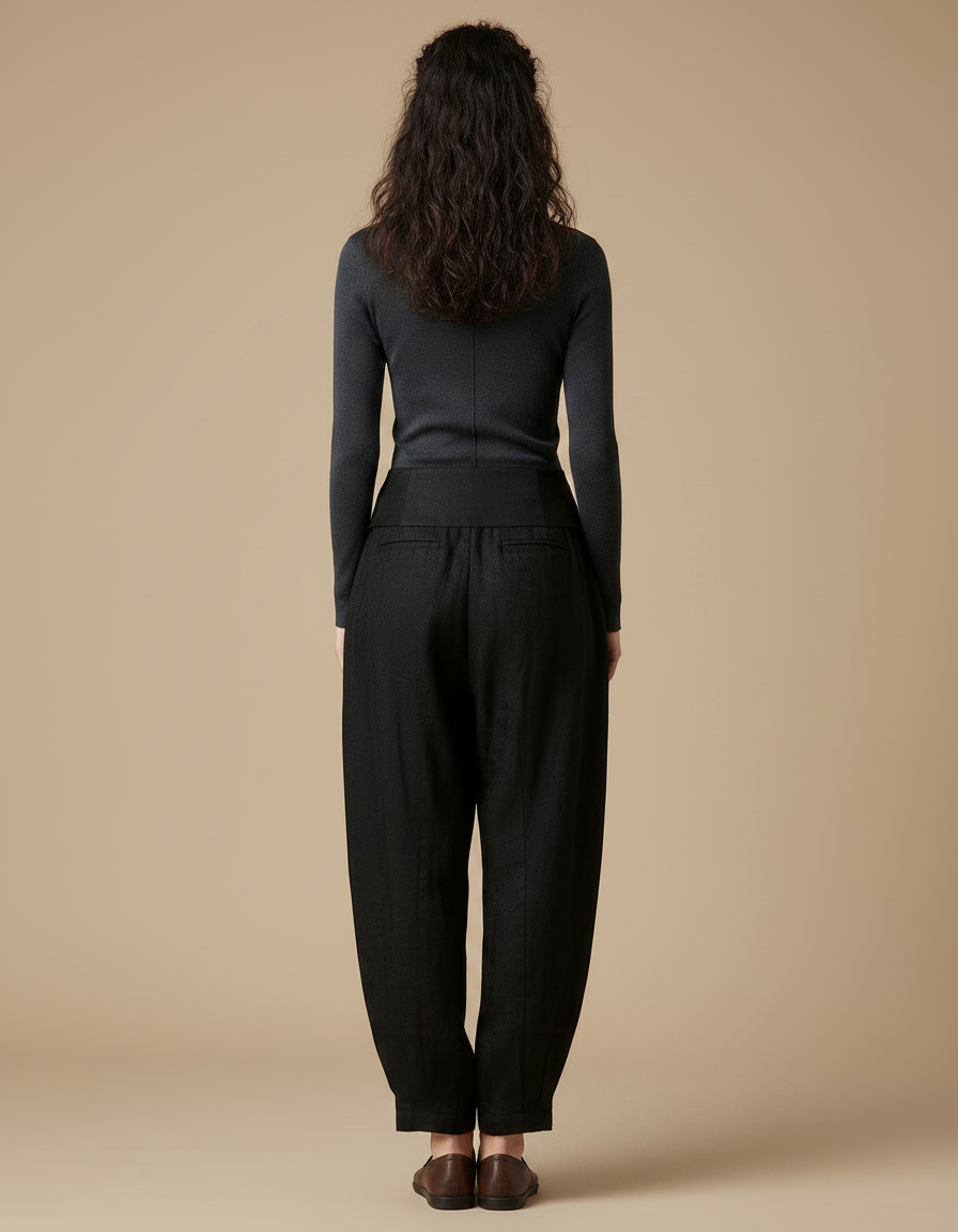 Pantalon Chinois Noir Brodé Ample Satin Femme - vue 2