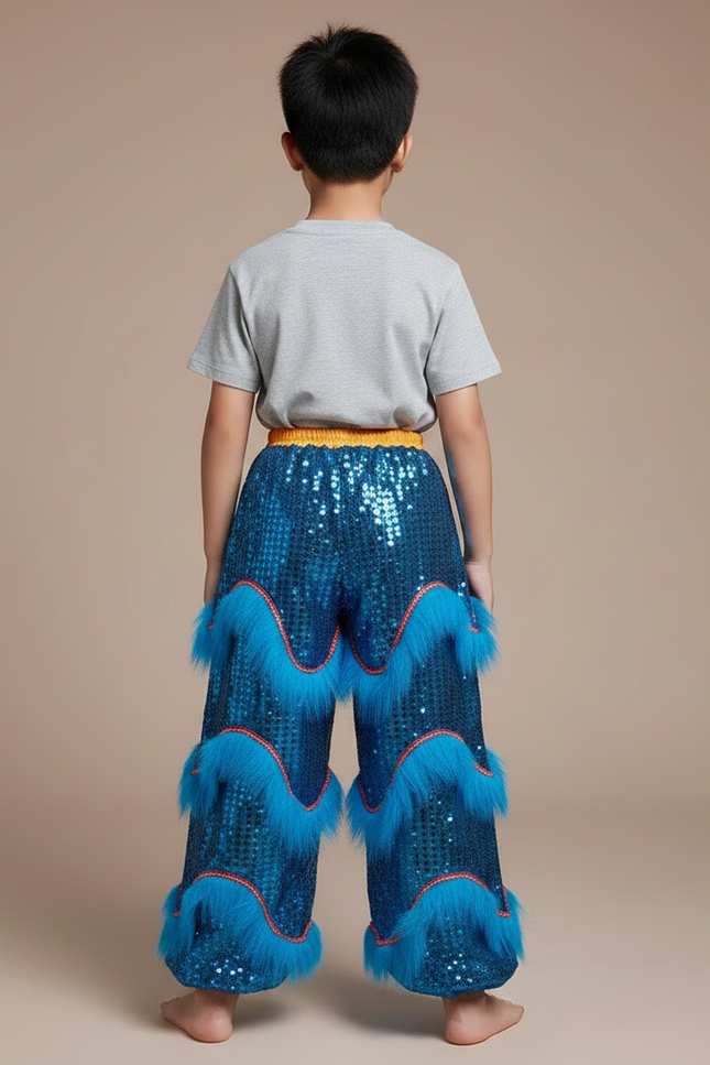 Pantalon Chinois Pailleté Bleu Franges Danse Enfant - Polyester - vue 2