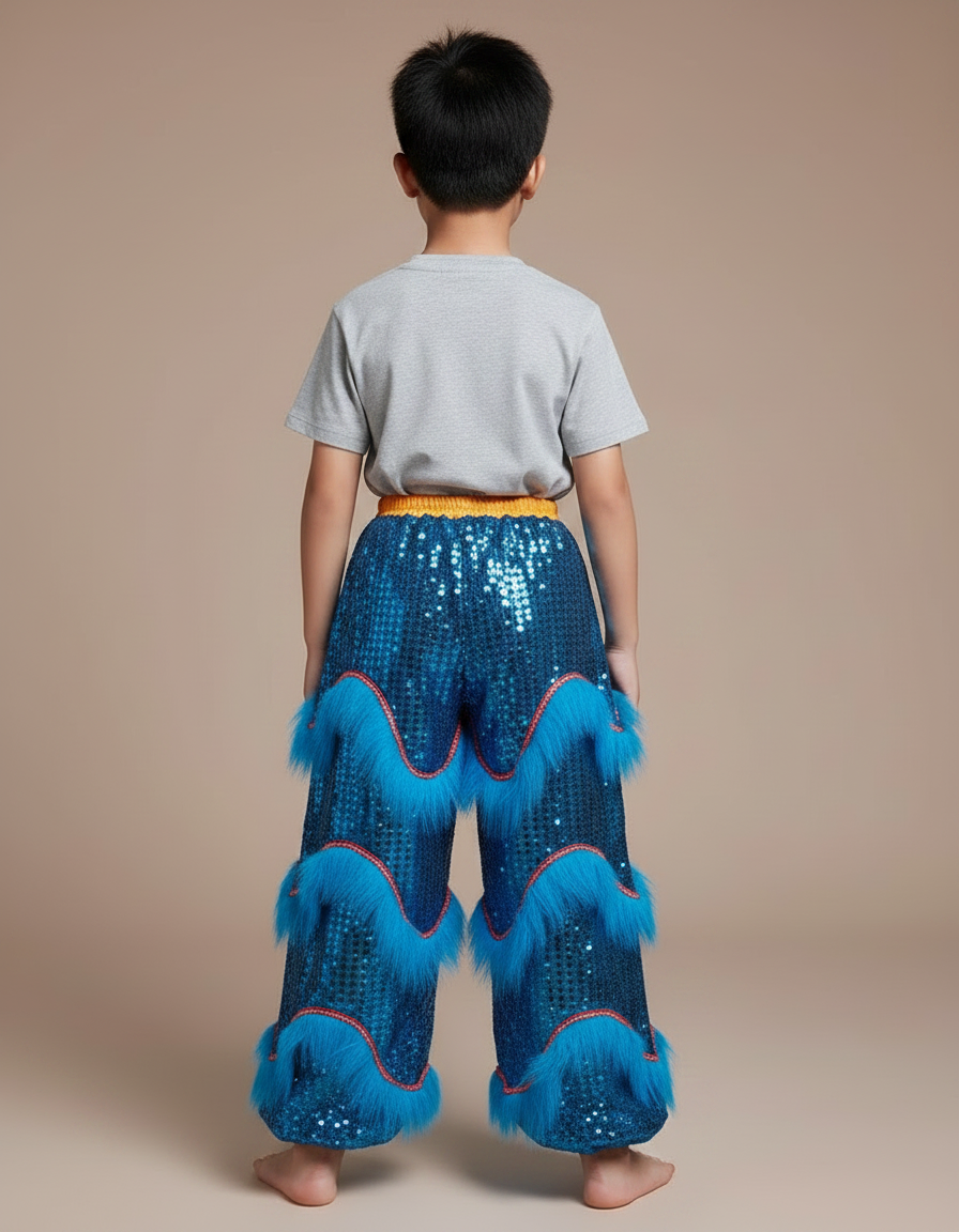 Pantalon Chinois Pailleté Bleu Franges Danse Enfant - Polyester - vue 2