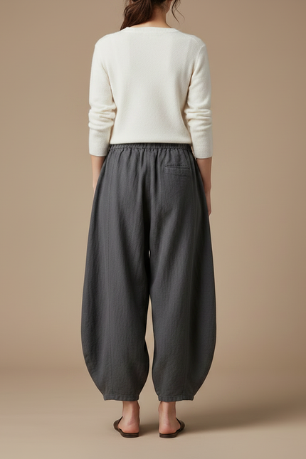 Pantalon Chinois Gris Ample Lin Décontracté Femme - vue 2