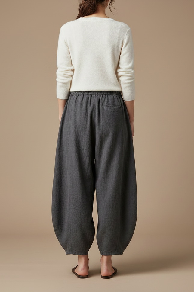 Pantalon Chinois Gris Ample Lin Décontracté Femme - vue 2
