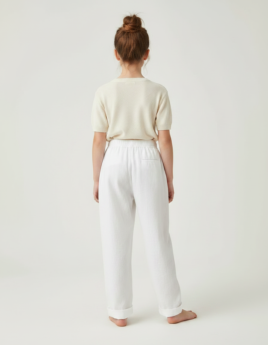 Pantalon Chinois Blanc Ample Lin Fluide Enfant - vue 2