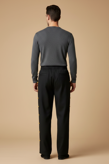Pantalon Chinois Noir Ample Cordon Jaune Décontracté - Gabardine - vue 2