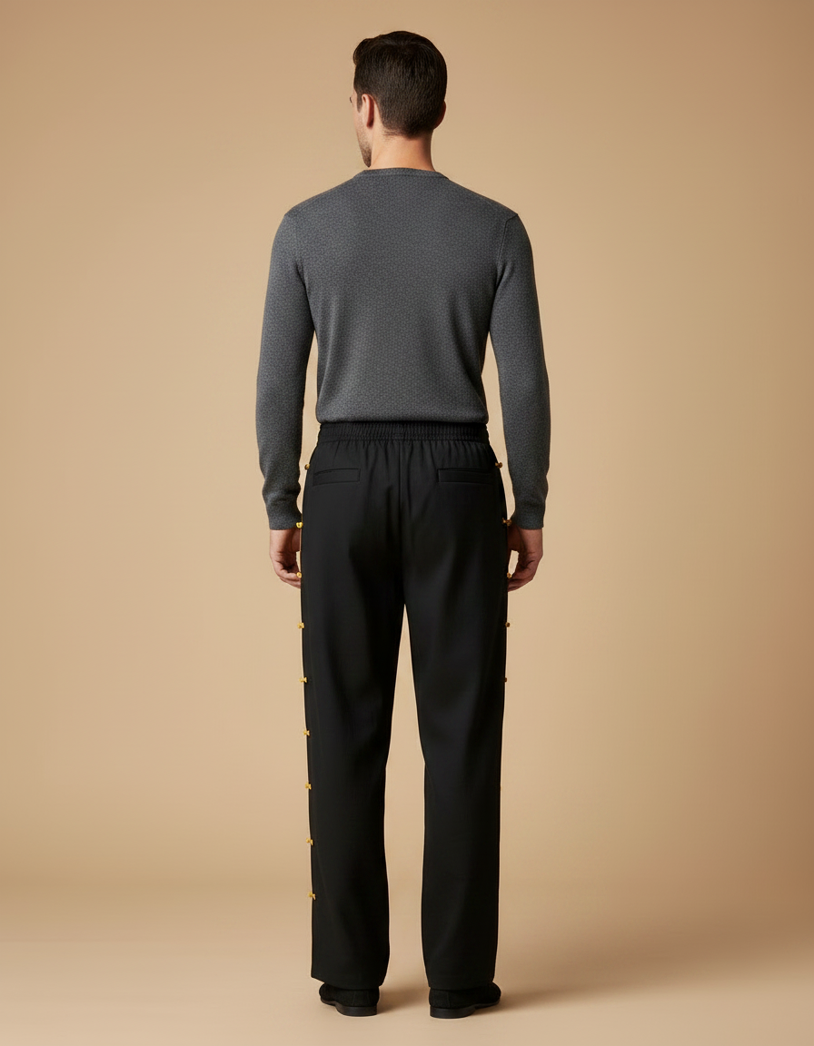 Pantalon Chinois Noir Ample Cordon Jaune Décontracté - Gabardine - vue 2