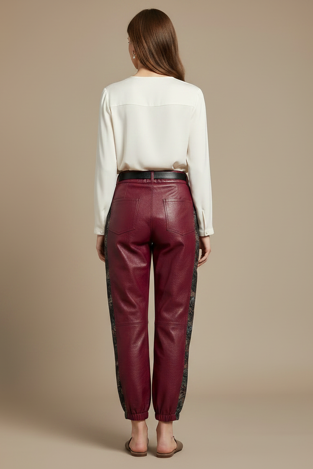 Pantalon Chinois Bordeaux Cuir Imprimé Ample Femme - vue 2