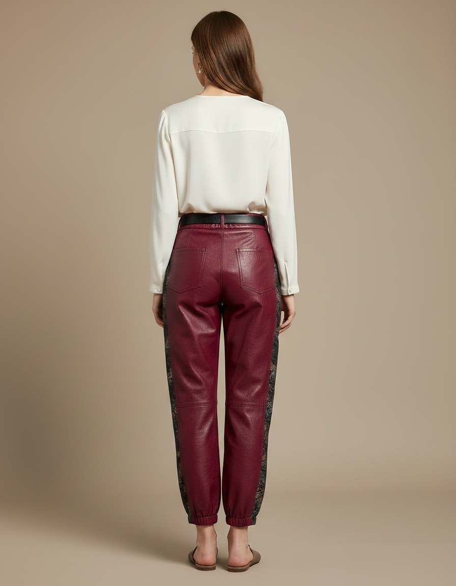 Pantalon Chinois Bordeaux Cuir Imprimé Ample Femme - vue 2