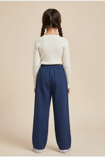 Pantalon Chinois Bleu Ample Coton Traditionnel Fendu - Lin - vue 2