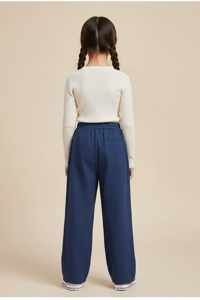 Pantalon Chinois Bleu Ample Coton Traditionnel Fendu - Lin - vue 2