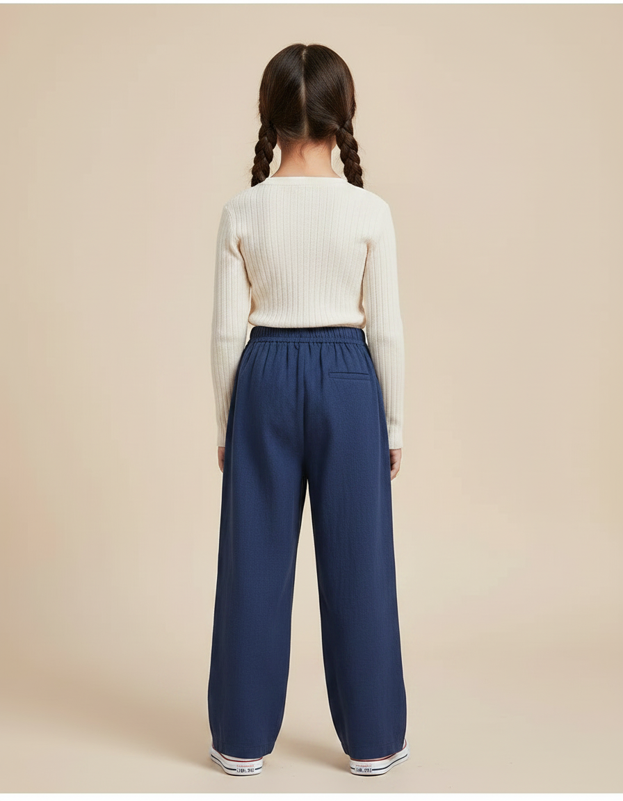 Pantalon Chinois Bleu Ample Coton Traditionnel Fendu - Lin - vue 2