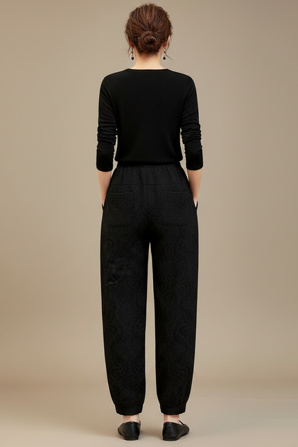 Pantalon Chinois Noir Brodé Harem Décontracté Femme - Coton - vue 2