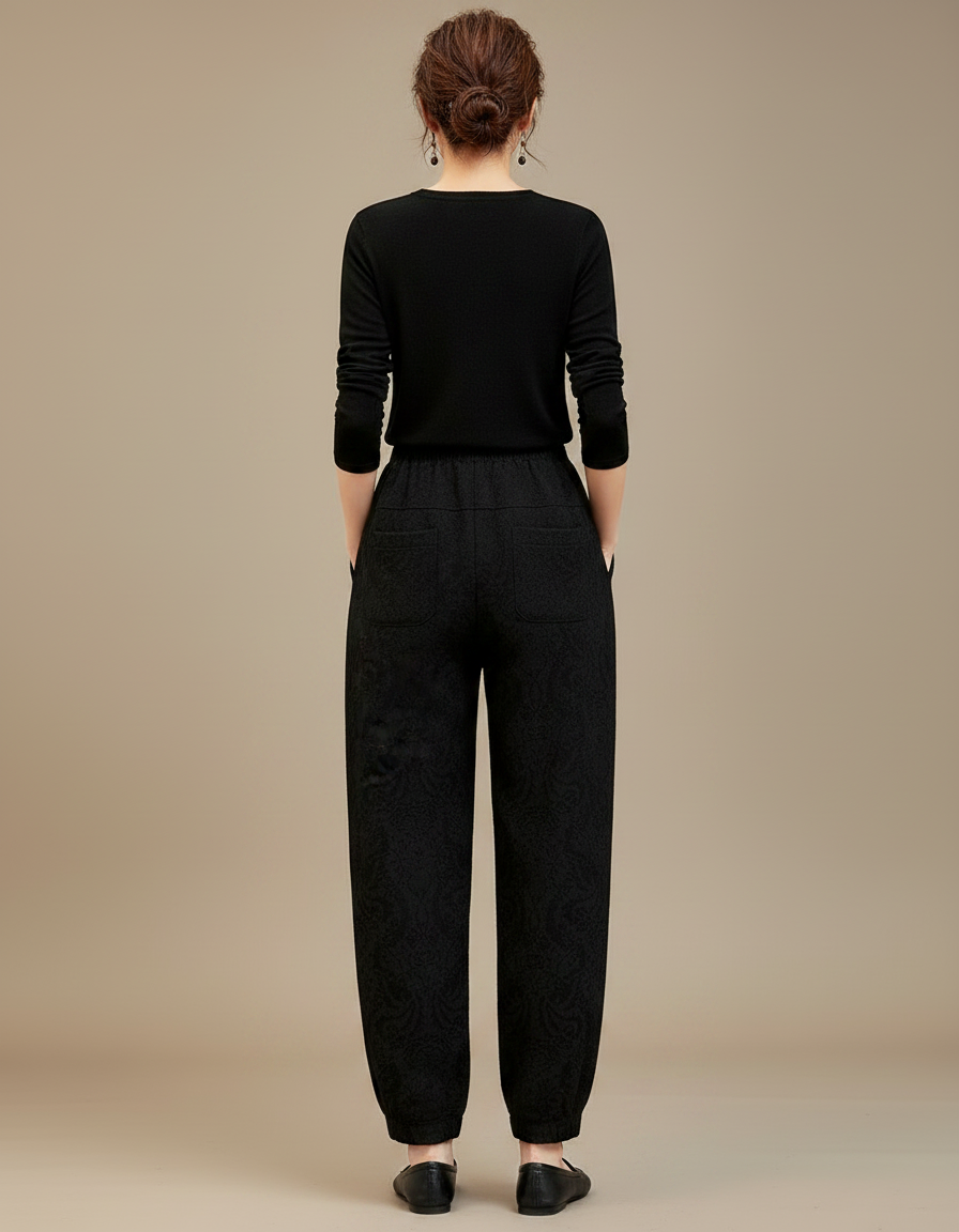 Pantalon Chinois Noir Brodé Harem Décontracté Femme - Coton - vue 2