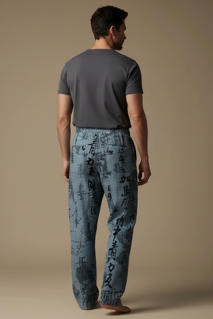 Pantalon Chinois Imprimé Calligraphie Large Décontracté Élégant - Lin - vue 2