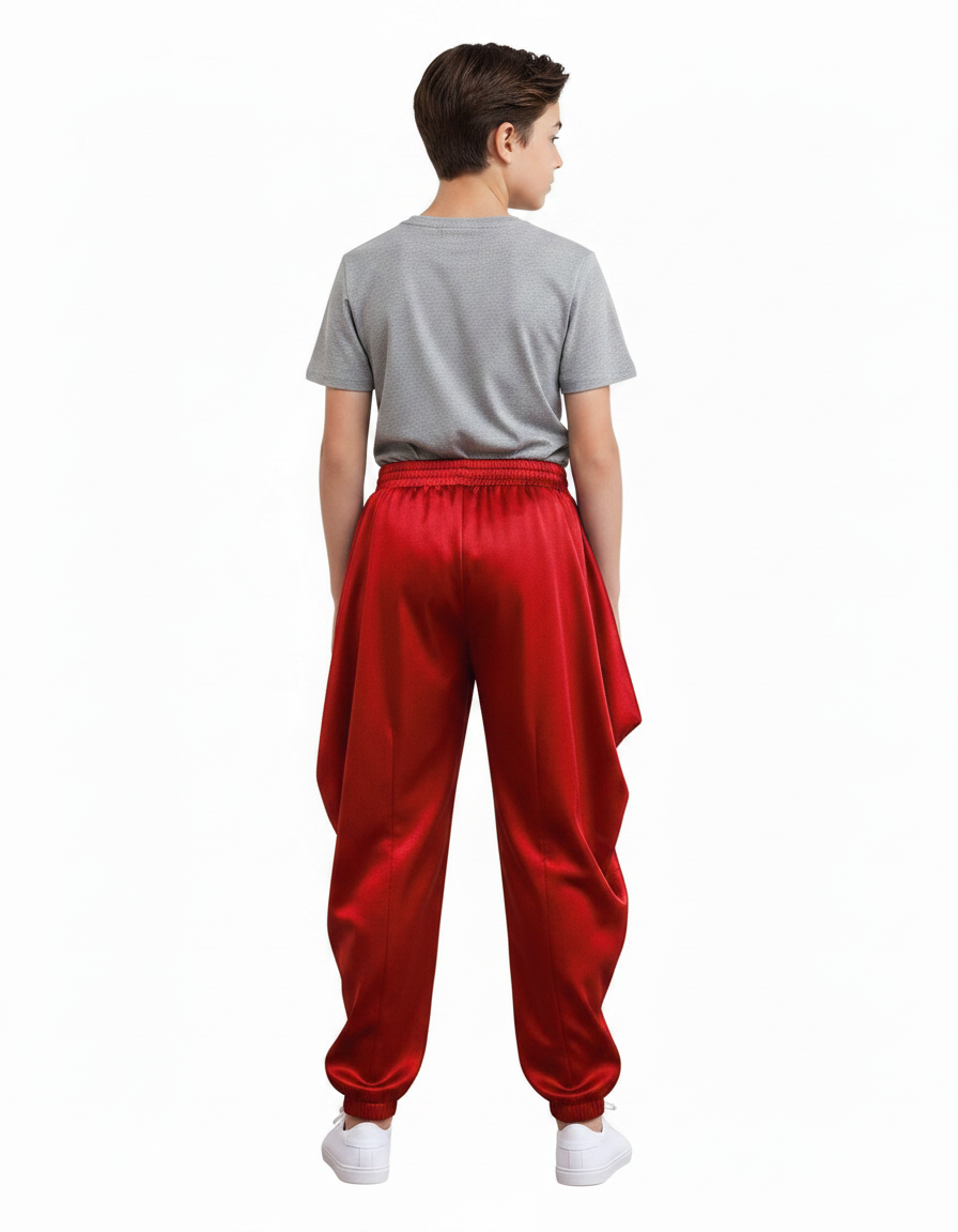 Pantalon Chinois Rouge Satiné Ample Harem Garçon - vue 2