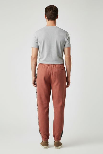 Pantalon Chinois Harem Brodé Floral Décontracté Homme - Rouge Lin - vue 2