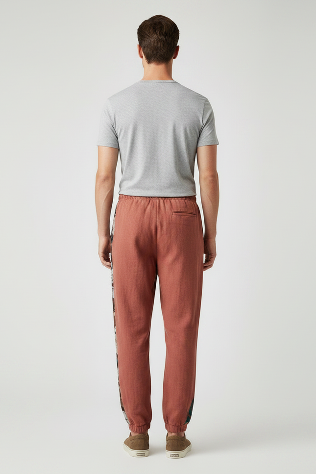 Pantalon Chinois Harem Brodé Floral Décontracté Homme - Rouge Lin - vue 2