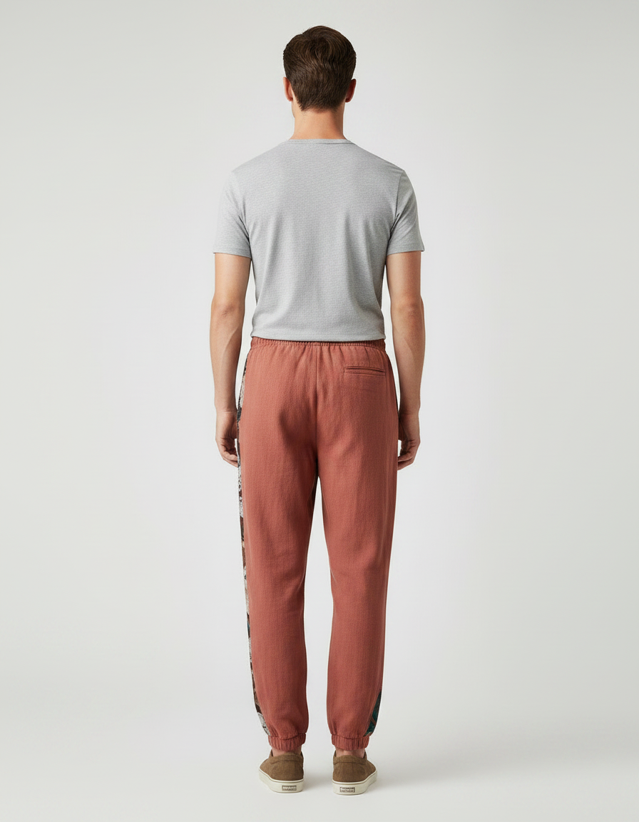 Pantalon Chinois Harem Brodé Floral Décontracté Homme - Rouge Lin - vue 2