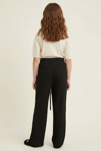 Pantalon Chinois Noir Côtelé Ample Fille Confortable - Maille - vue 2