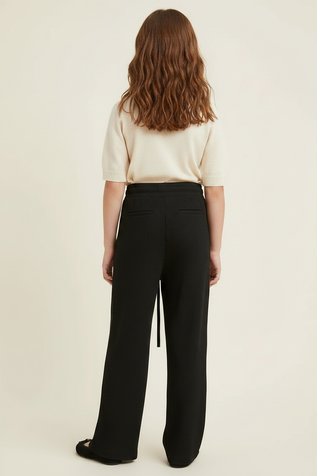 Pantalon Chinois Noir Côtelé Ample Fille Confortable - Maille - vue 2