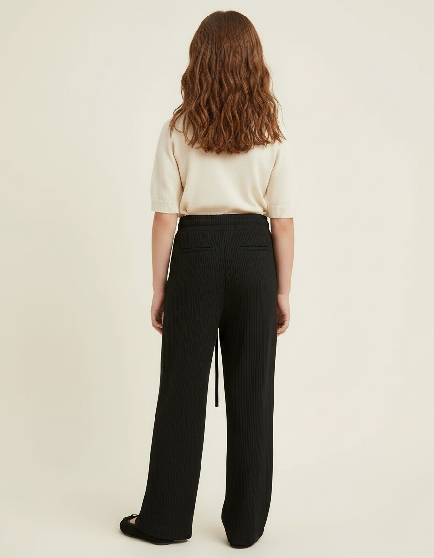 Pantalon Chinois Noir Côtelé Ample Fille Confortable - Maille - vue 2