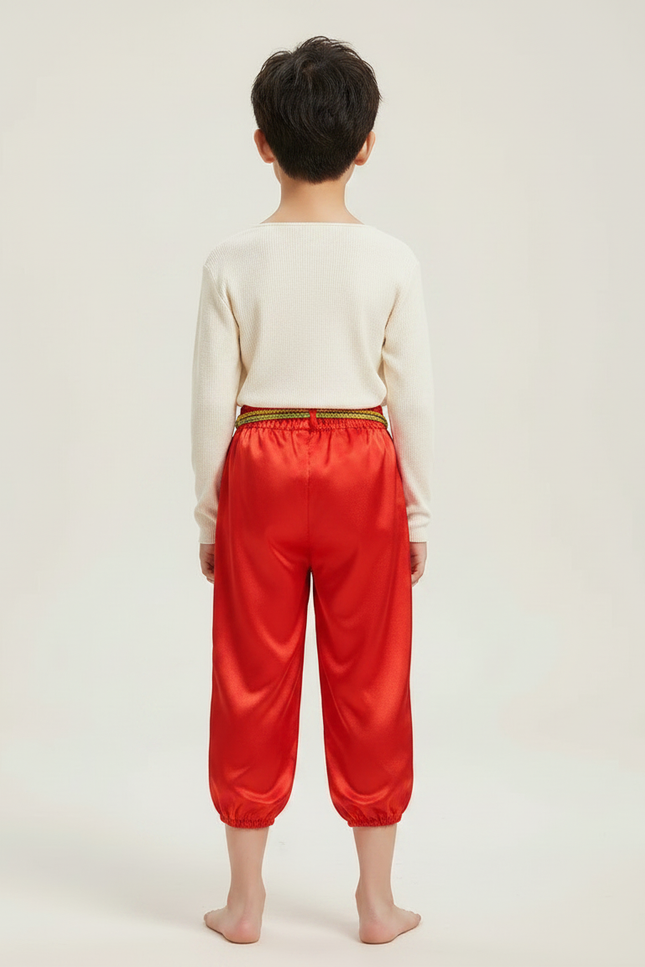 Pantalon Chinois Rouge Satiné Brodé Tassels Enfant - vue 2