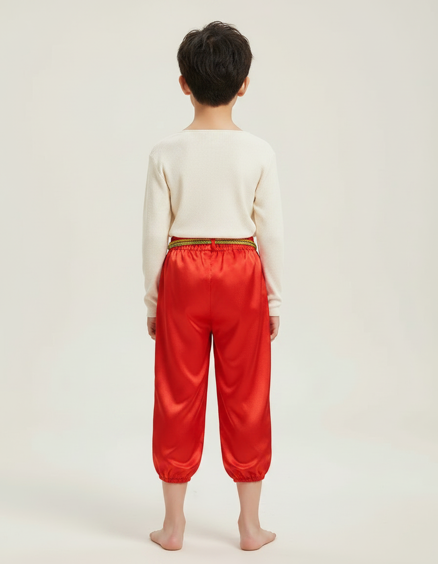 Pantalon Chinois Rouge Satiné Brodé Tassels Enfant - vue 2