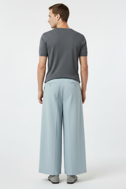 Pantalon Chinois Bleu Ciel Ample Plissé Décontracté - Lin - vue 2