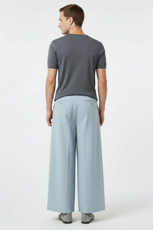 Pantalon Chinois Bleu Ciel Ample Plissé Décontracté - Lin - vue 2