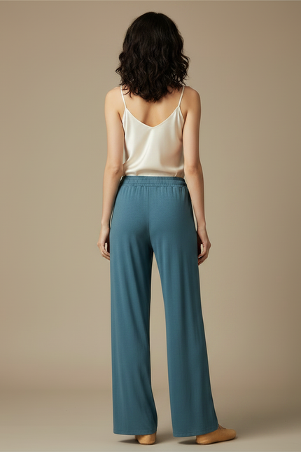 Pantalon Chinois Bleu Fluide Ample Élégant Femme - Viscose - vue 2