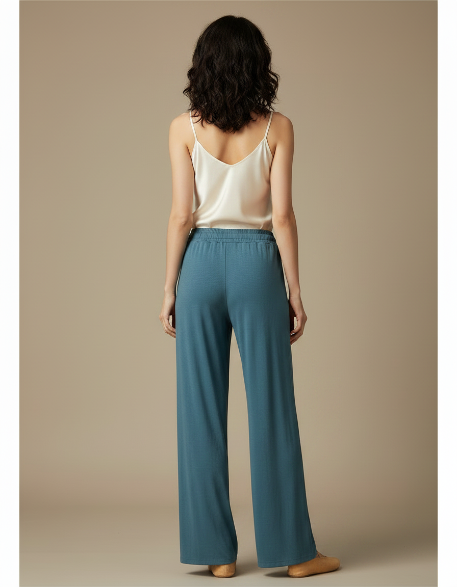 Pantalon Chinois Bleu Fluide Ample Élégant Femme - Viscose - vue 2