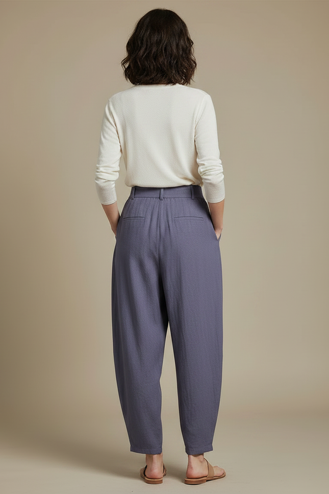 Pantalon Chinois Violet Ample Fluide Décontracté Femme - Lin - vue 2