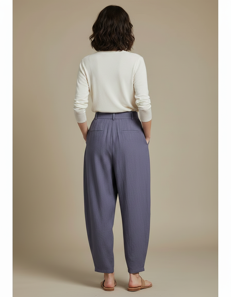 Pantalon Chinois Violet Ample Fluide Décontracté Femme - Lin - vue 2