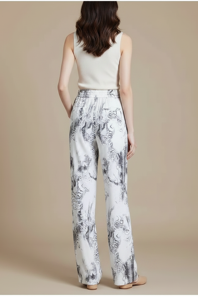 Pantalon Chinois Imprimé Marbré Fluide Ample Décontracté - Viscose - vue 2