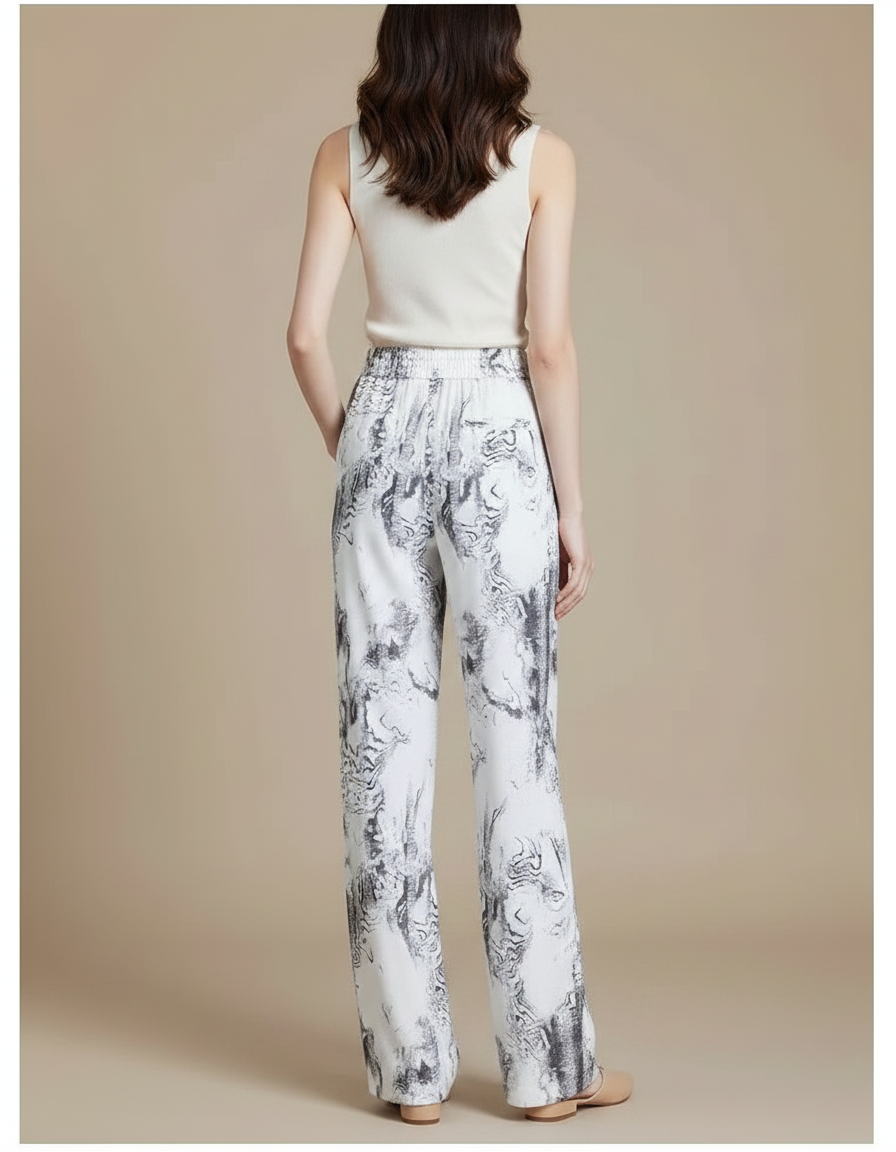 Pantalon Chinois Imprimé Marbré Fluide Ample Décontracté - Viscose - vue 2