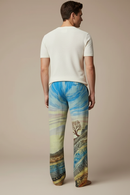 Pantalon Chinois Paysage Artistique Ample Cordon Homme - Imprimé Lin - vue 2