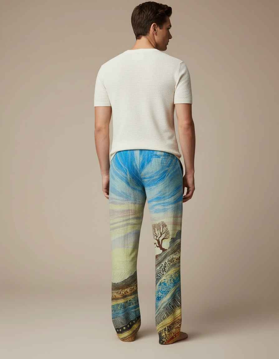 Pantalon Chinois Paysage Artistique Ample Cordon Homme - Imprimé Lin - vue 2