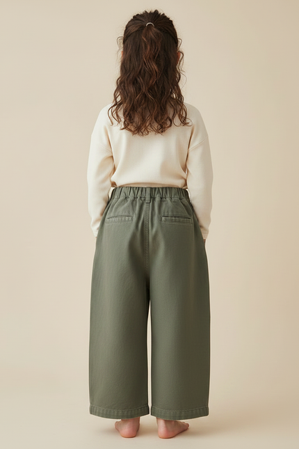 Pantalon Chinois Vert Kaki Coton Ample Fille - vue 2