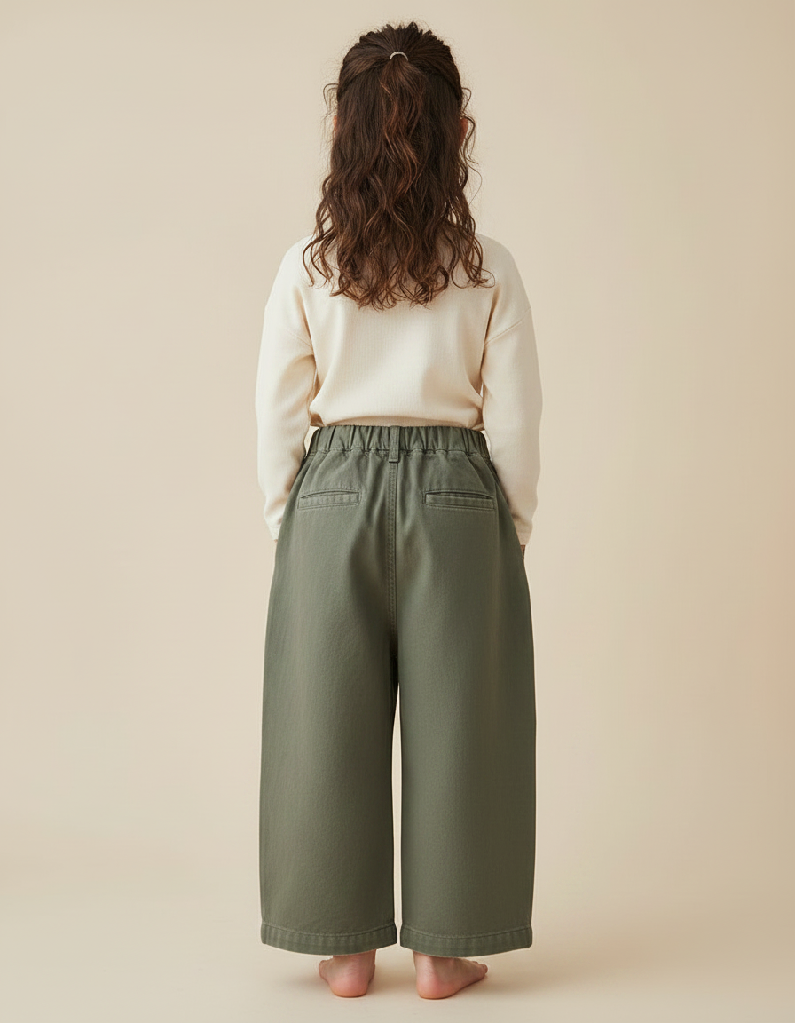 Pantalon Chinois Vert Kaki Coton Ample Fille - vue 2