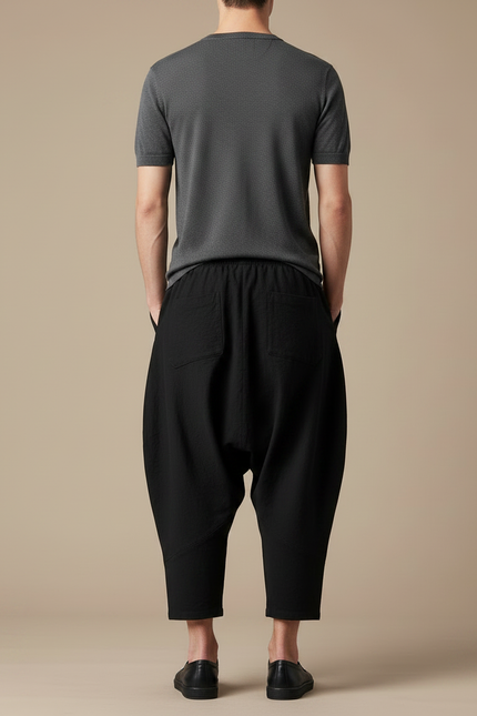 Pantalon Chinois Noir Ample Coton Harem Décontracté - vue 2
