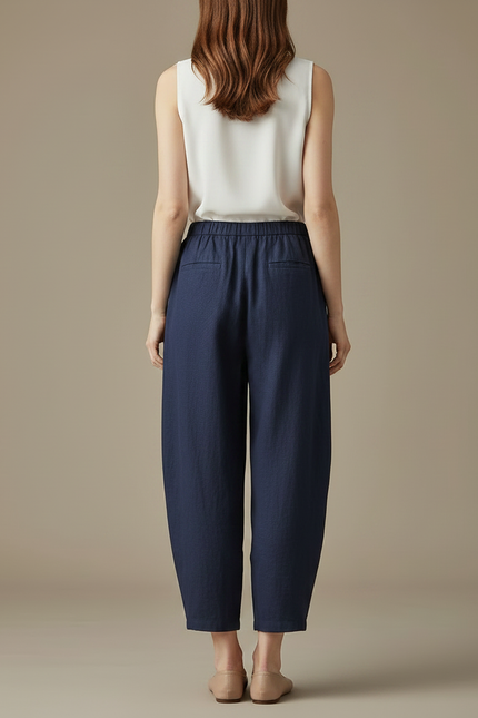 Pantalon Chinois Bleu Marine Ample Lin Coton Estival - vue 2