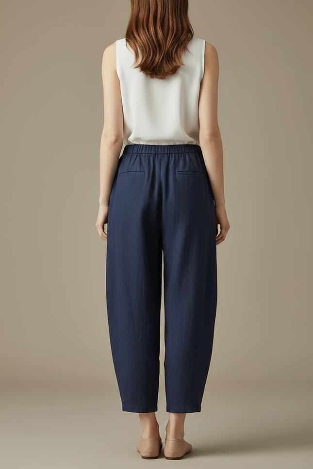 Pantalon Chinois Bleu Marine Ample Lin Coton Estival - vue 2