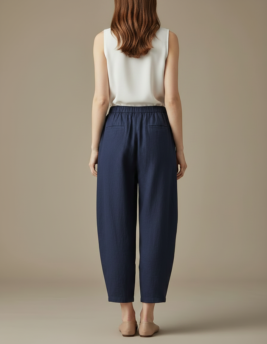 Pantalon Chinois Bleu Marine Ample Lin Coton Estival - vue 2