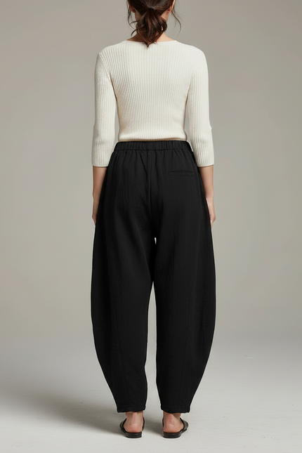 Pantalon Chinois Noir Ample Coton Lantern Femme - vue 2