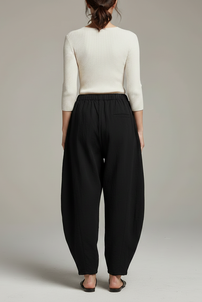 Pantalon Chinois Noir Ample Coton Lantern Femme - vue 2