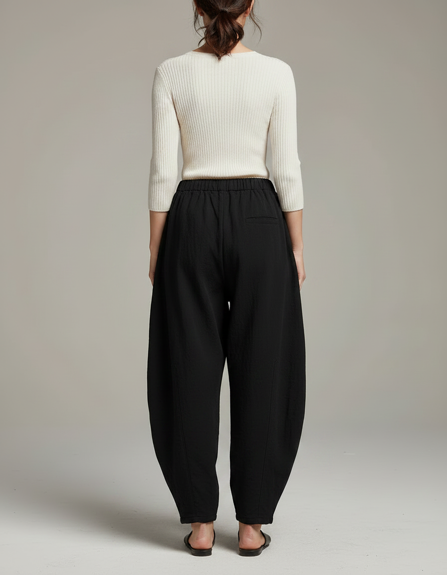 Pantalon Chinois Noir Ample Coton Lantern Femme - vue 2
