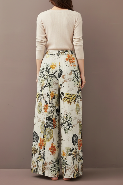 Pantalon Chinois Floral Ample Fluide Bohème Cordon - Imprimé Lin - vue 2