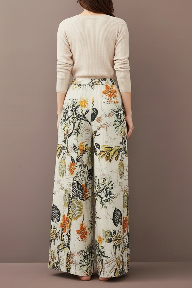 Pantalon Chinois Floral Ample Fluide Bohème Cordon - Imprimé Lin - vue 2