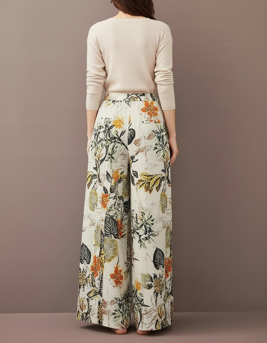 Pantalon Chinois Floral Ample Fluide Bohème Cordon - Imprimé Lin - vue 2